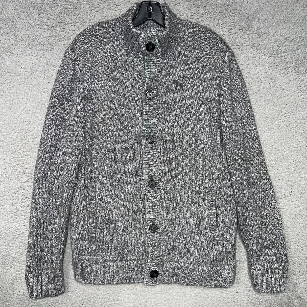 Abercrombie & Fitch Cardigan Sweater Mens Sz L Gray Sherpa Fleece Lined Normcore